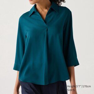 Uniqlo teal rayon blend blouse - medium